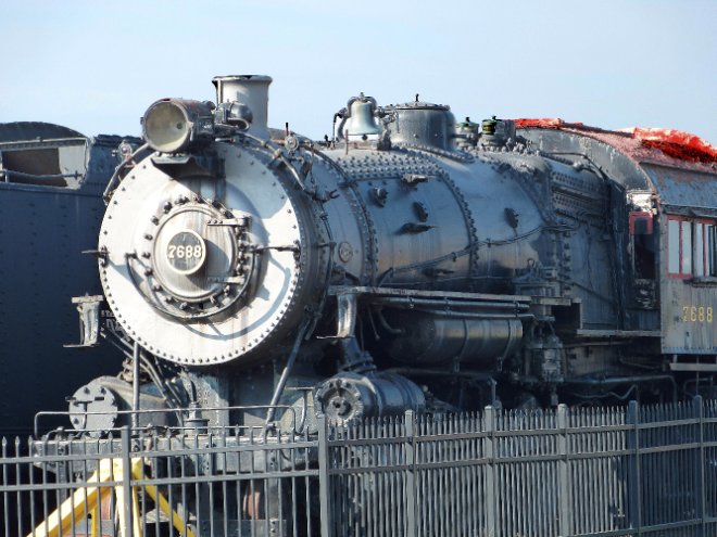 Old engines on display in the museum yard